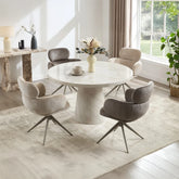 Apollo Taupe Marble Round Dining Table with 4 Beige Swivel Chairs - Pendle Village Furniture